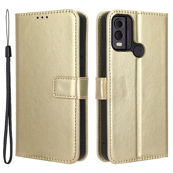 Nokia C22 Læder Cover m. Pung og Strop - Guld