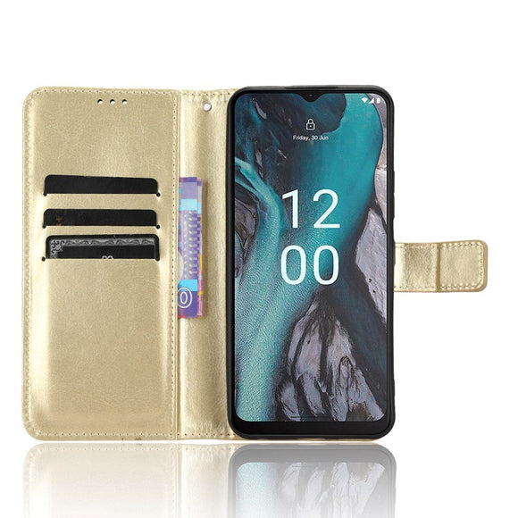 Nokia C22 Læder Cover m. Pung og Strop - Guld
