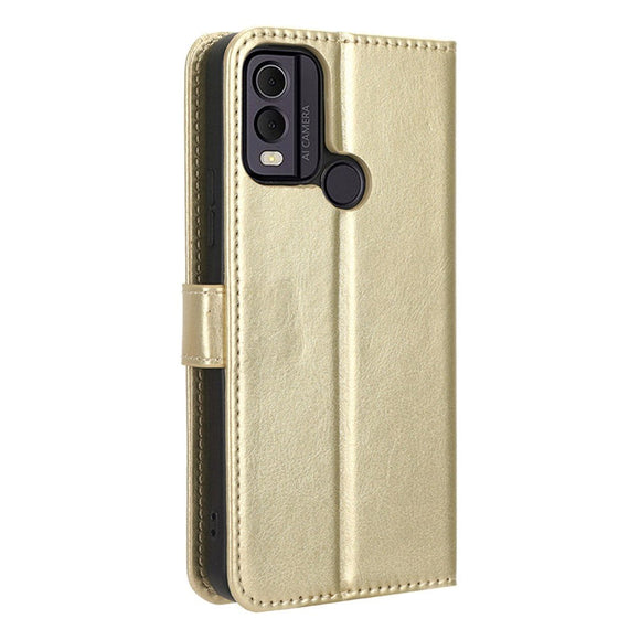 Nokia C22 Læder Cover m. Pung og Strop - Guld