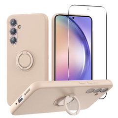 Samsung Galaxy A54 (5G) Hærdet Glas Skærmbeskyttelse + Silikone Cover med Ring Holder & Strop - Lyserød