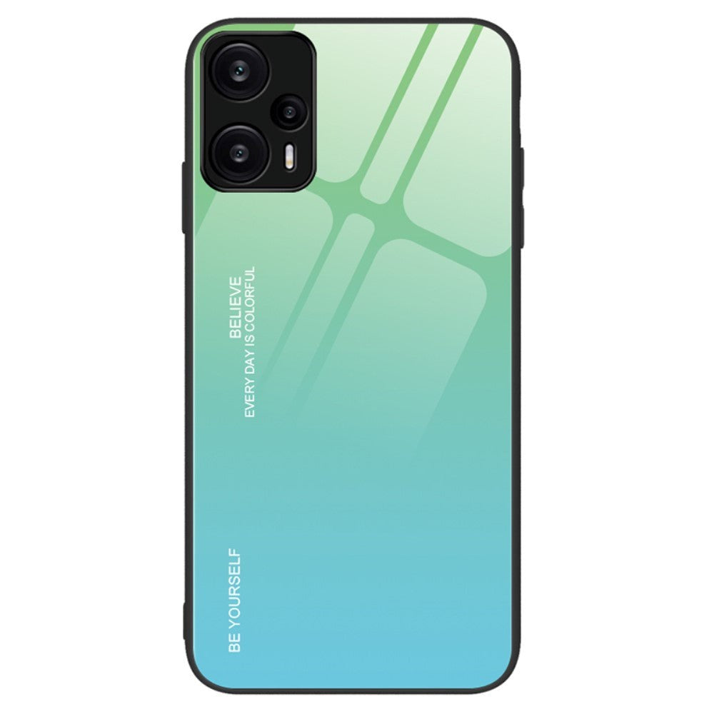 Xiaomi Poco F5 Cover m. Glas Bagside - Grøn / Blå