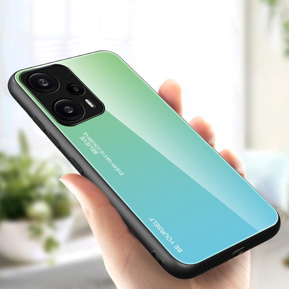 Xiaomi Poco F5 Cover m. Glas Bagside - Grøn / Blå
