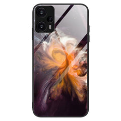 Xiaomi Poco F5 Plastik Cover m. Glasbagside - Orange og Lilla Marmor