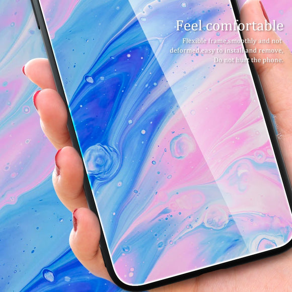 Xiaomi Poco F5 Plastik Cover m. Glasbagside - Blå og Lyserød Marmor