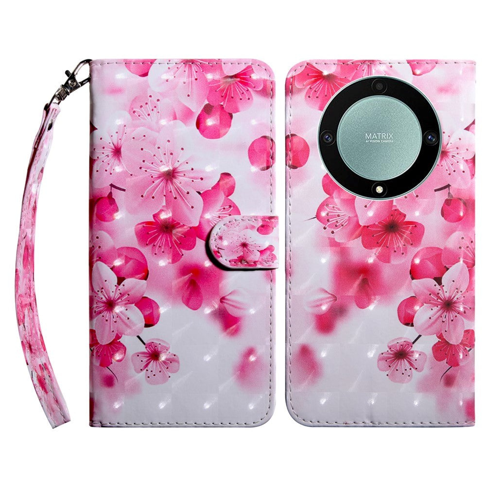 Honor Magic5 Lite Light Spot Læder Flip Cover - Lyserøde Blomster