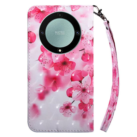 Honor Magic5 Lite Light Spot Læder Flip Cover - Lyserøde Blomster