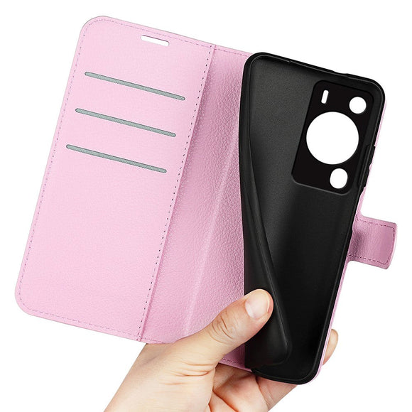 Huawei P60 Pro Litchi Læder Cover m. Pung - Lyserød
