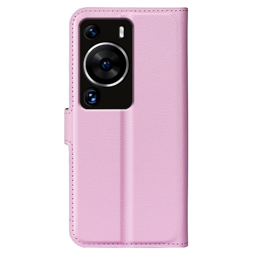 Huawei P60 Pro Litchi Læder Cover m. Pung - Lyserød