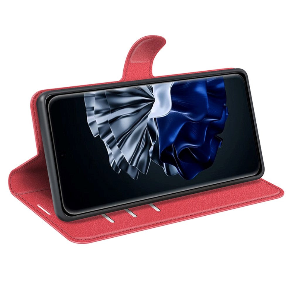 Huawei P60 Pro Litchi Læder Cover m. Pung - Rød