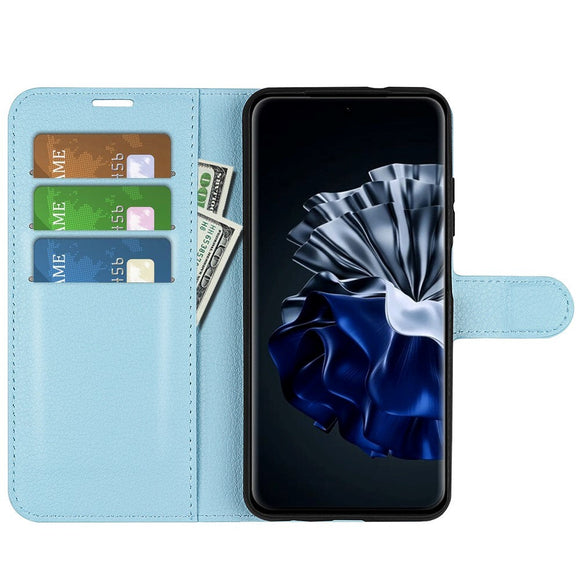 Huawei P60 Pro Litchi Læder Cover m. Pung - Blå