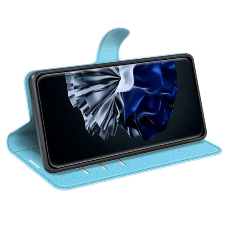 Huawei P60 Pro Litchi Læder Cover m. Pung - Blå