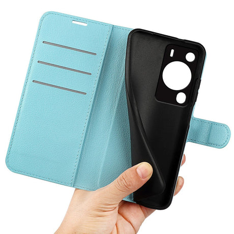 Huawei P60 Pro Litchi Læder Cover m. Pung - Blå