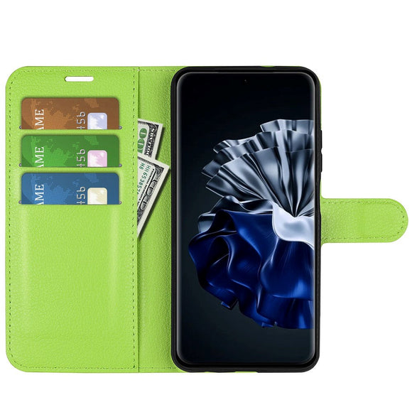 Huawei P60 Pro Litchi Læder Cover m. Pung - Grøn