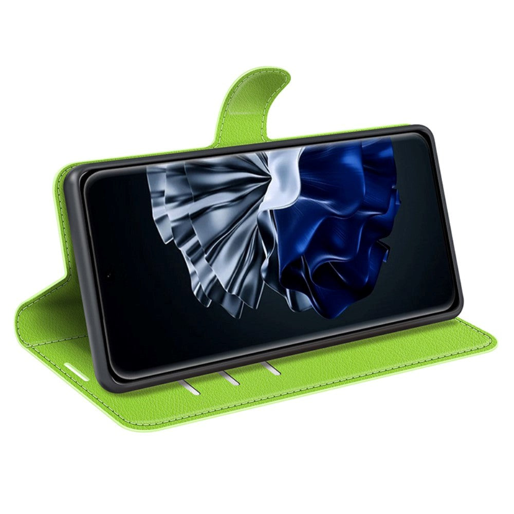 Huawei P60 Pro Litchi Læder Cover m. Pung - Grøn