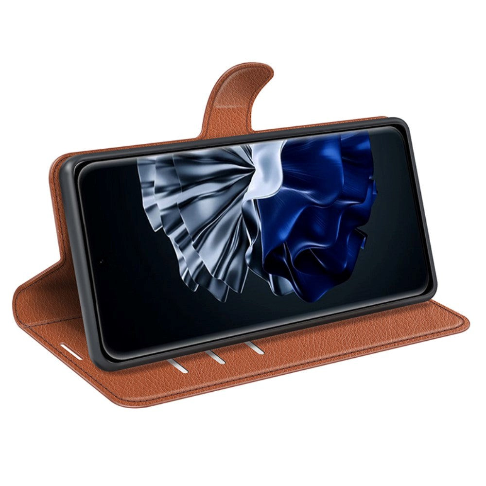 Huawei P60 Pro Litchi Læder Cover m. Pung - Brun