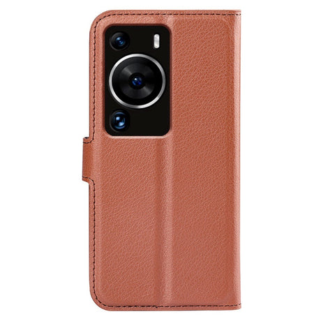 Huawei P60 Pro Litchi Læder Cover m. Pung - Brun