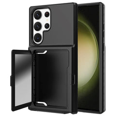 Samsung Galaxy S23 Ultra Hybrid Håndværker Cover m. Kortholder & Indbygget Spejl - Sort
