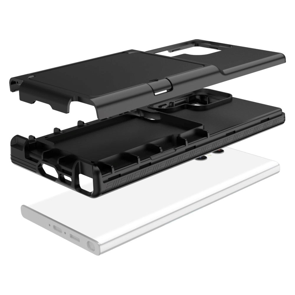 Samsung Galaxy S23 Ultra Hybrid Håndværker Cover m. Kortholder & Indbygget Spejl - Sort