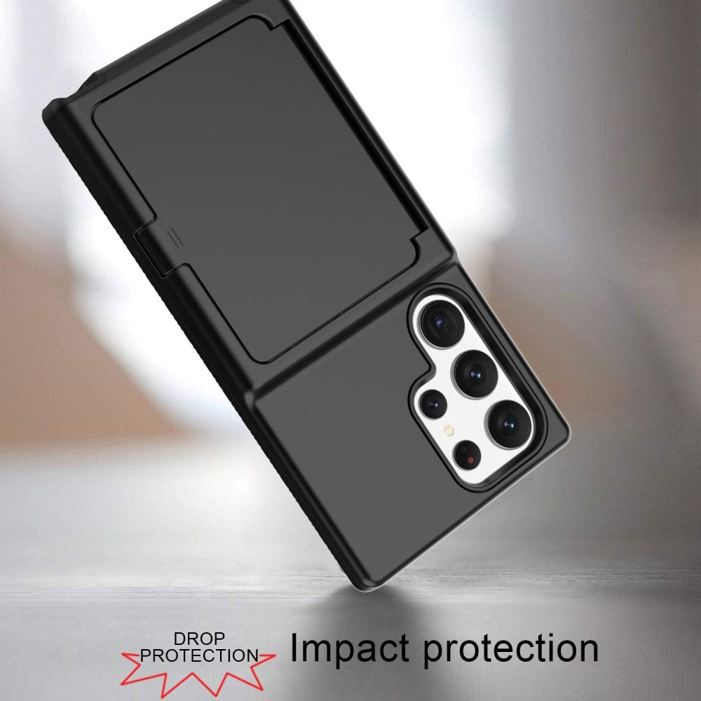 Samsung Galaxy S23 Ultra Hybrid Håndværker Cover m. Kortholder & Indbygget Spejl - Sort