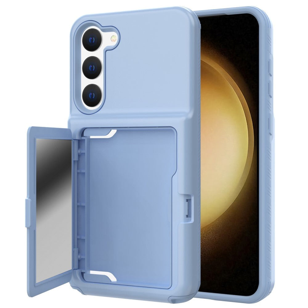 Samsung Galaxy S23 Hybrid Håndværker Cover m. Kortholder & Indbygget Spejl - Blå