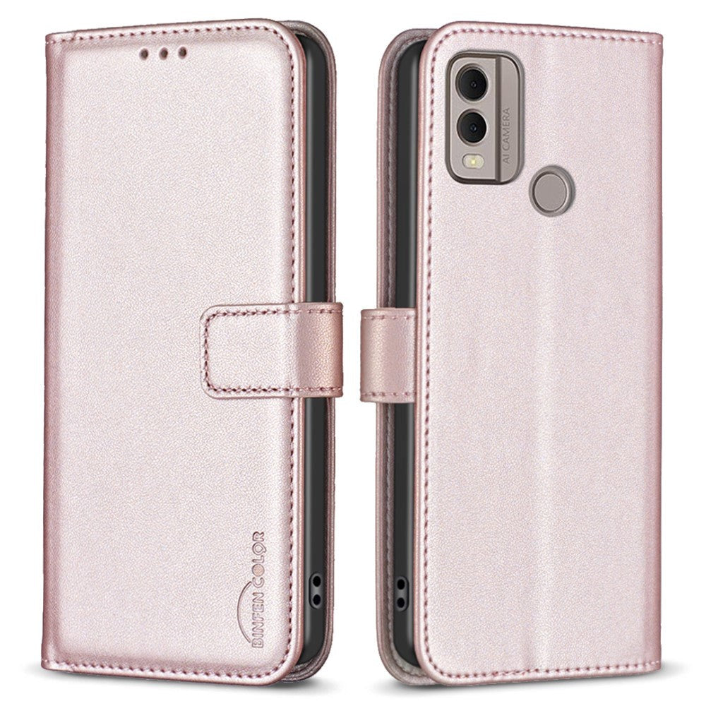 Nokia C22 Læder Cover m. Pung og Ståfunktion - Rose Gold