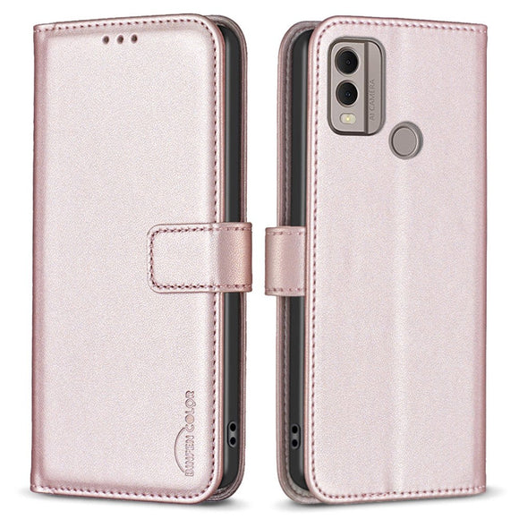 Nokia C22 Læder Cover m. Pung og Ståfunktion - Rose Gold