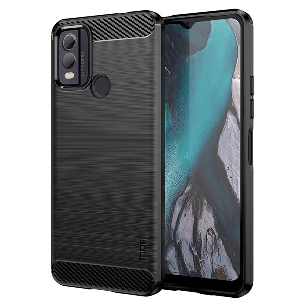 Nokia C22 Mofi Brushed Carbon Fiber Fleksibelt Plastik Cover - Sort