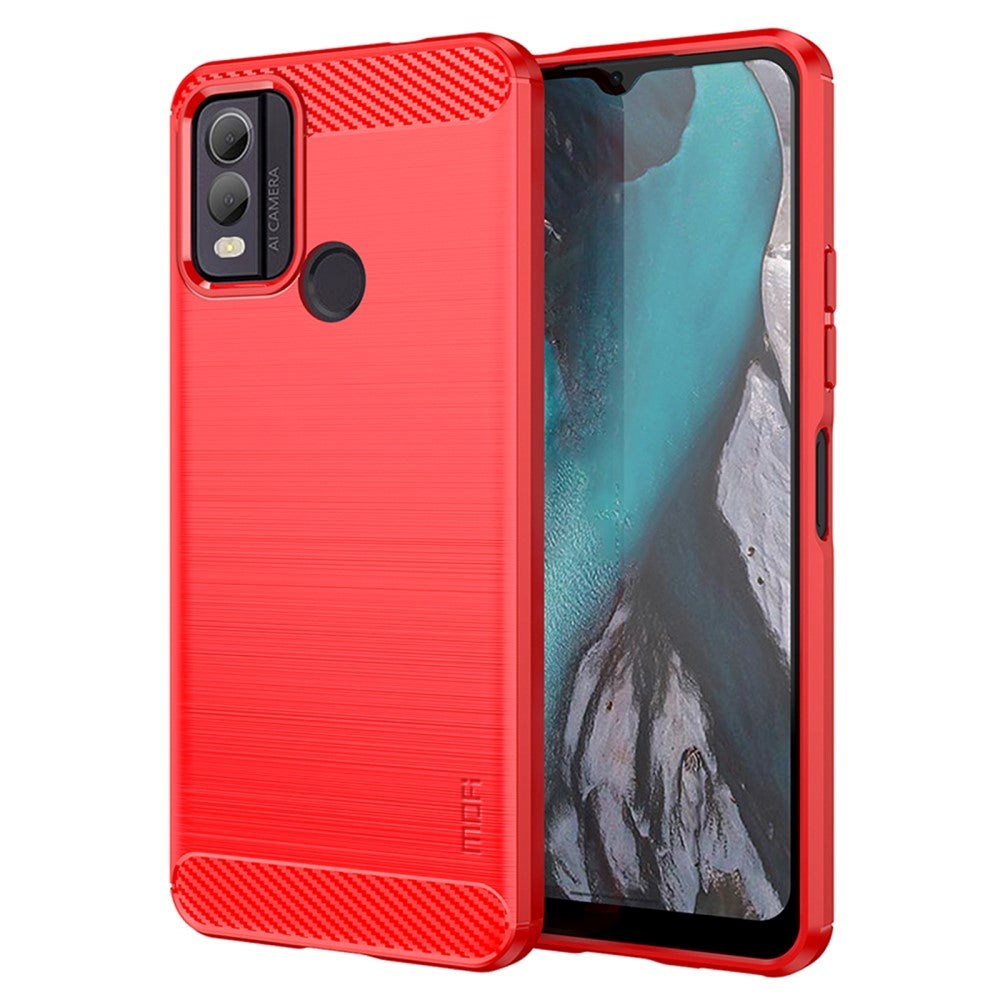 Nokia C22 Mofi Brushed Carbon Fiber Fleksibelt Plastik Cover - Rød