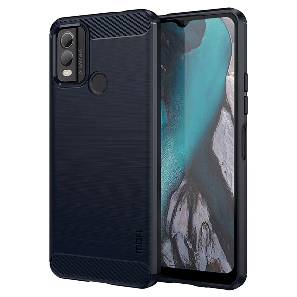 Nokia C22 Mofi Brushed Carbon Fiber Fleksibelt Plastik Cover - Blå