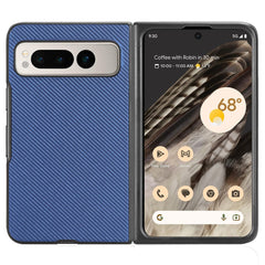 Google Pixel Fold Carbon Fiber Læderbetrukket Cover - Blå