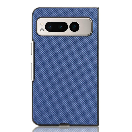 Google Pixel Fold Carbon Fiber Læderbetrukket Cover - Blå