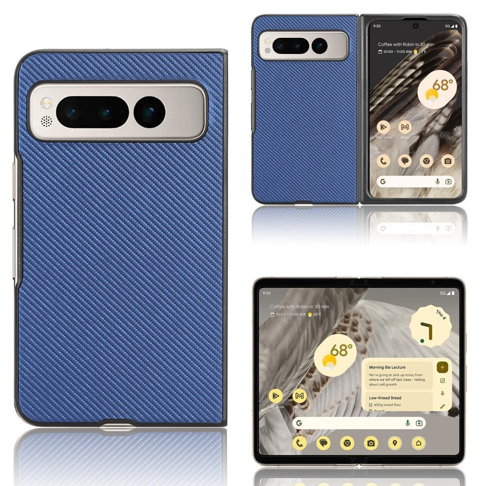 Google Pixel Fold Carbon Fiber Læderbetrukket Cover - Blå