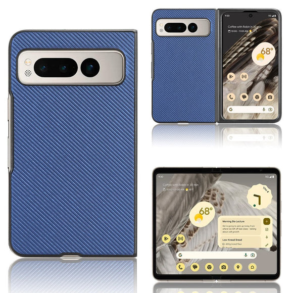 Google Pixel Fold Carbon Fiber Læderbetrukket Cover - Blå