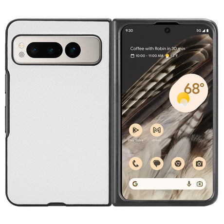 Google Pixel Fold Carbon Fiber Læderbetrukket Cover - Hvid