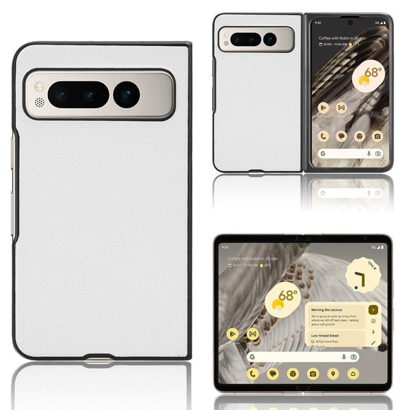 Google Pixel Fold Carbon Fiber Læderbetrukket Cover - Hvid