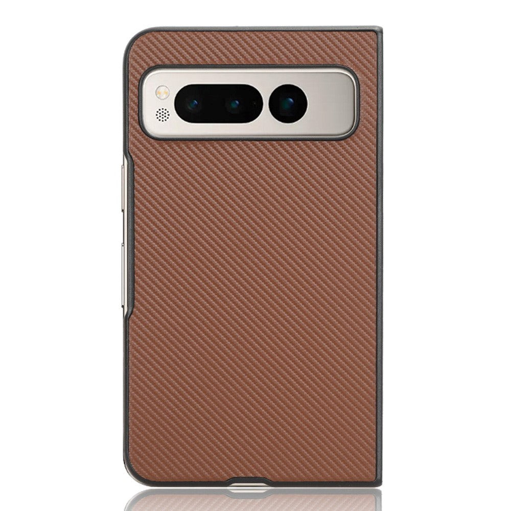 Google Pixel Fold Carbon Fiber Læderbetrukket Cover - Brun