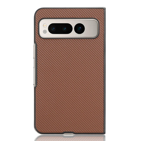 Google Pixel Fold Carbon Fiber Læderbetrukket Cover - Brun