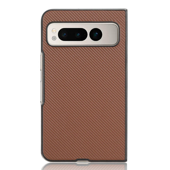 Google Pixel Fold Carbon Fiber Læderbetrukket Cover - Brun