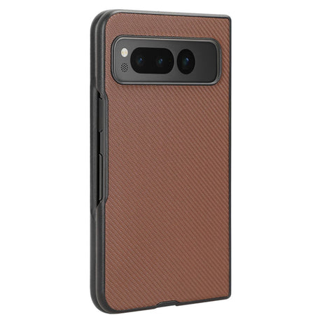 Google Pixel Fold Carbon Fiber Læderbetrukket Cover - Brun