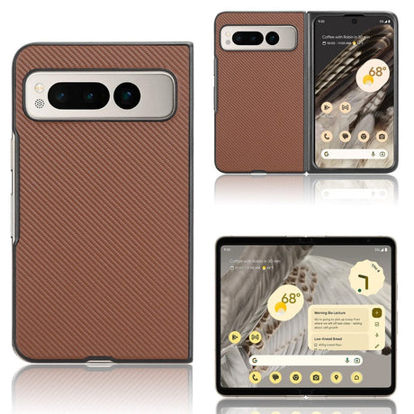 Google Pixel Fold Carbon Fiber Læderbetrukket Cover - Brun
