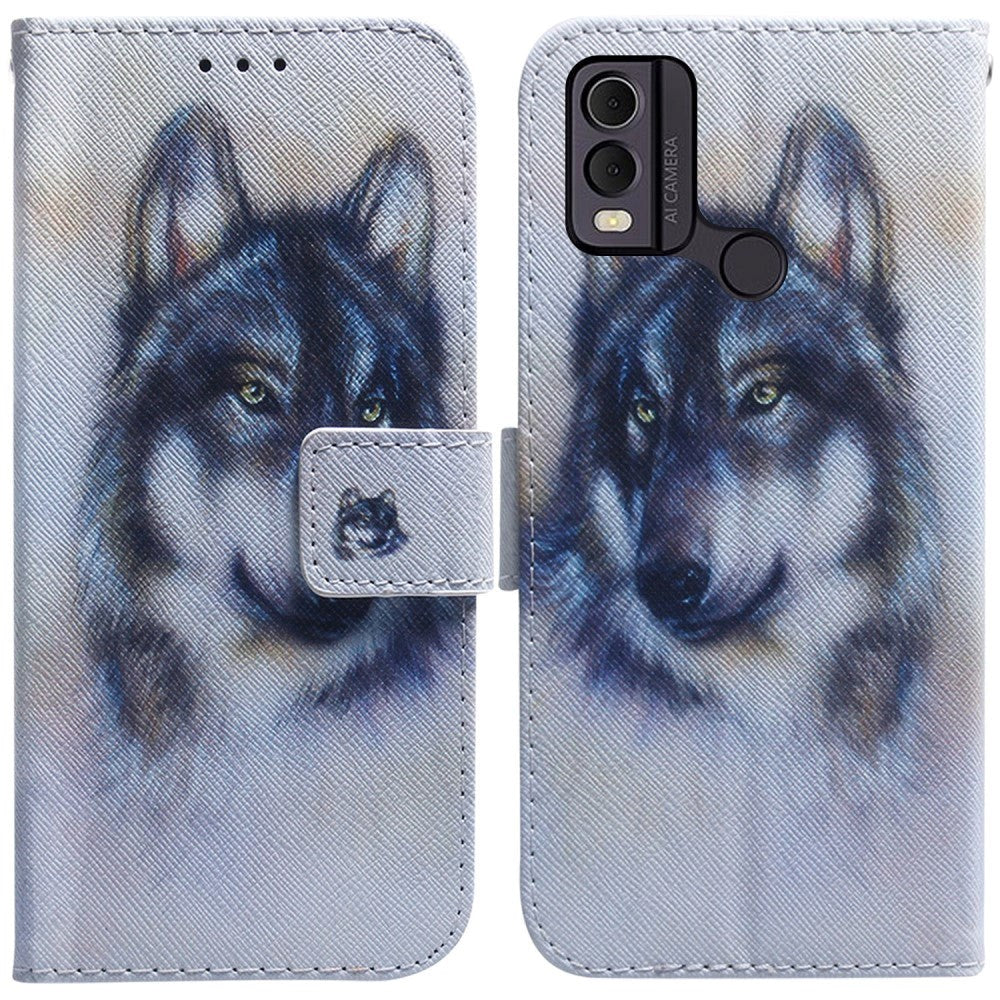 Nokia C22 Læder Cover m. Pung & Print - Ulv