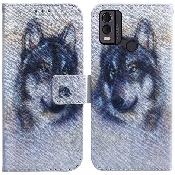 Nokia C22 Læder Cover m. Pung & Print - Ulv