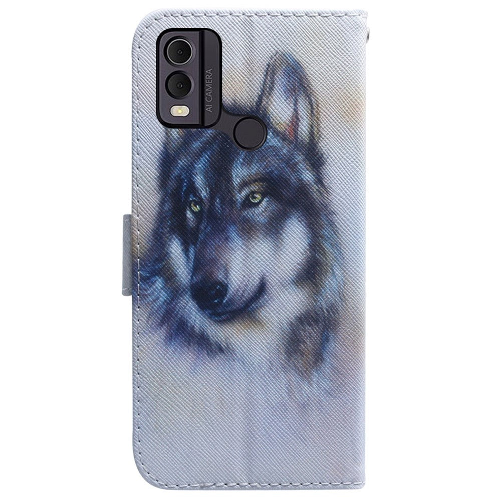 Nokia C22 Læder Cover m. Pung & Print - Ulv