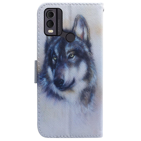 Nokia C22 Læder Cover m. Pung & Print - Ulv
