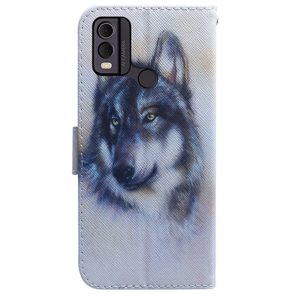 Nokia C22 Læder Cover m. Pung & Print - Ulv