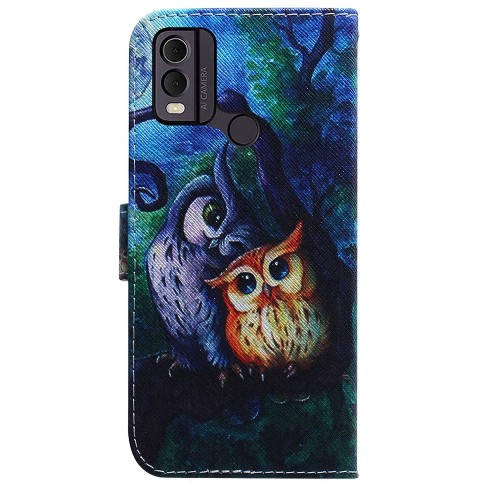 Nokia C22 Læder Cover m. Pung & Print - To Ugler