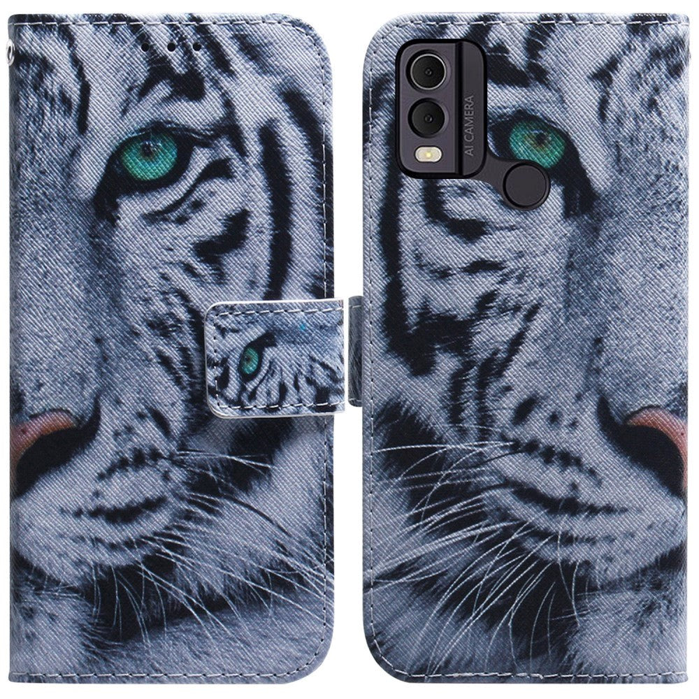 Nokia C22 Læder Cover m. Pung & Print - Tiger