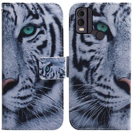 Nokia C22 Læder Cover m. Pung & Print - Tiger