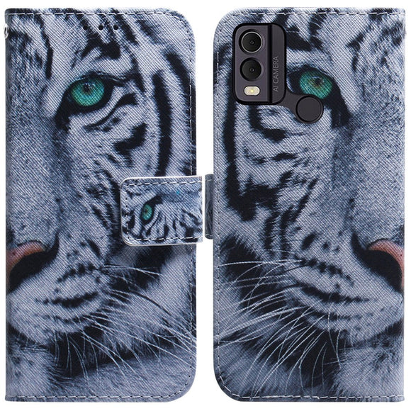 Nokia C22 Læder Cover m. Pung & Print - Tiger