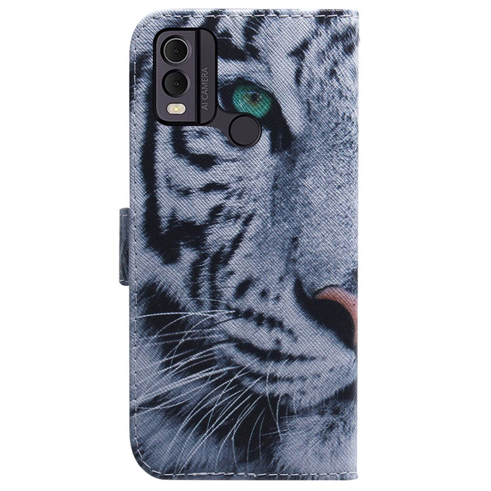 Nokia C22 Læder Cover m. Pung & Print - Tiger